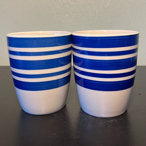 Set of 2 DOVER & YORK Cobalt Blue Nautical Striped Stoneware Mugs - Picture 4 of 11
